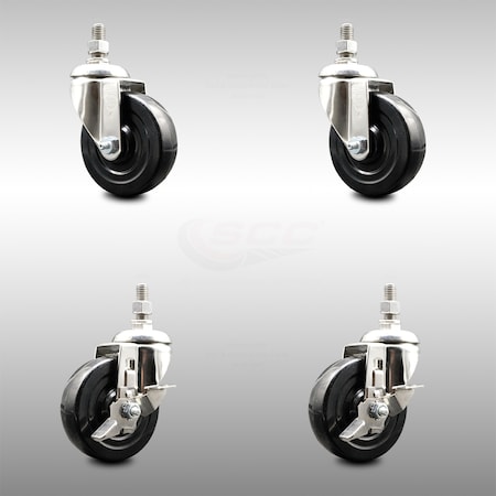 Service Caster 4 Inch 316SS Hard Rubber Wheel Swivel 12mm Threaded Stem Caster Brakes, 2PK SCC-SS316TS20S414-HRS-M1215-2-TLB-2